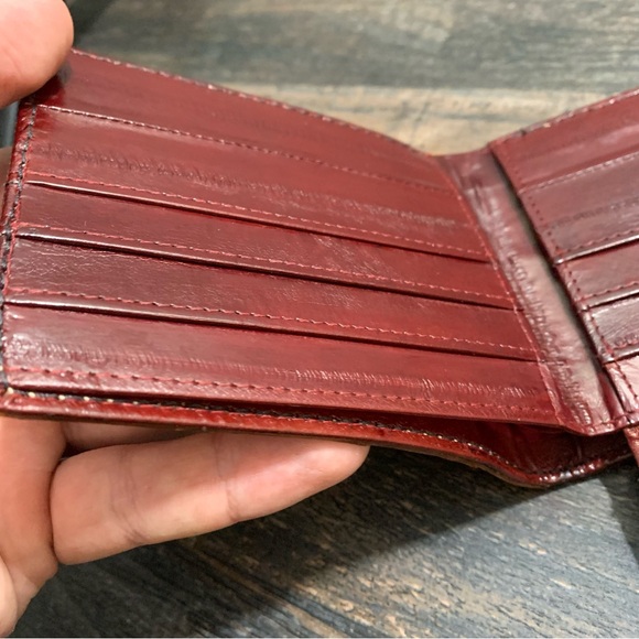 Authentic Alligator Skin Eel Lined Bifold Leather Wallet Cognac Made In USA - Picture 14 of 15